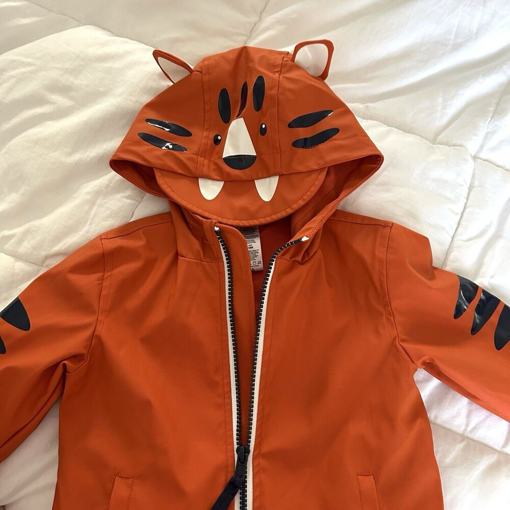 Little Me Baby Boy Orange Tiger Raincoat Hood Lightweight Size 18M Toddler